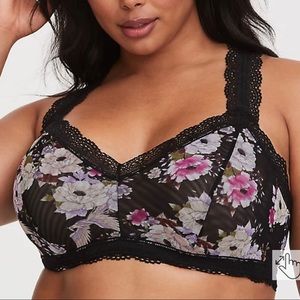 TORRID BLACK FLORAL MESH BRALETTE